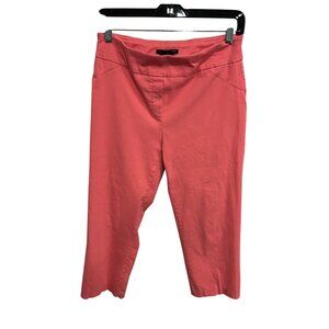 Zac & Rachel Pull On Cropped Capri Pants Coral Sz 10 Flat Front O-Ring Hem